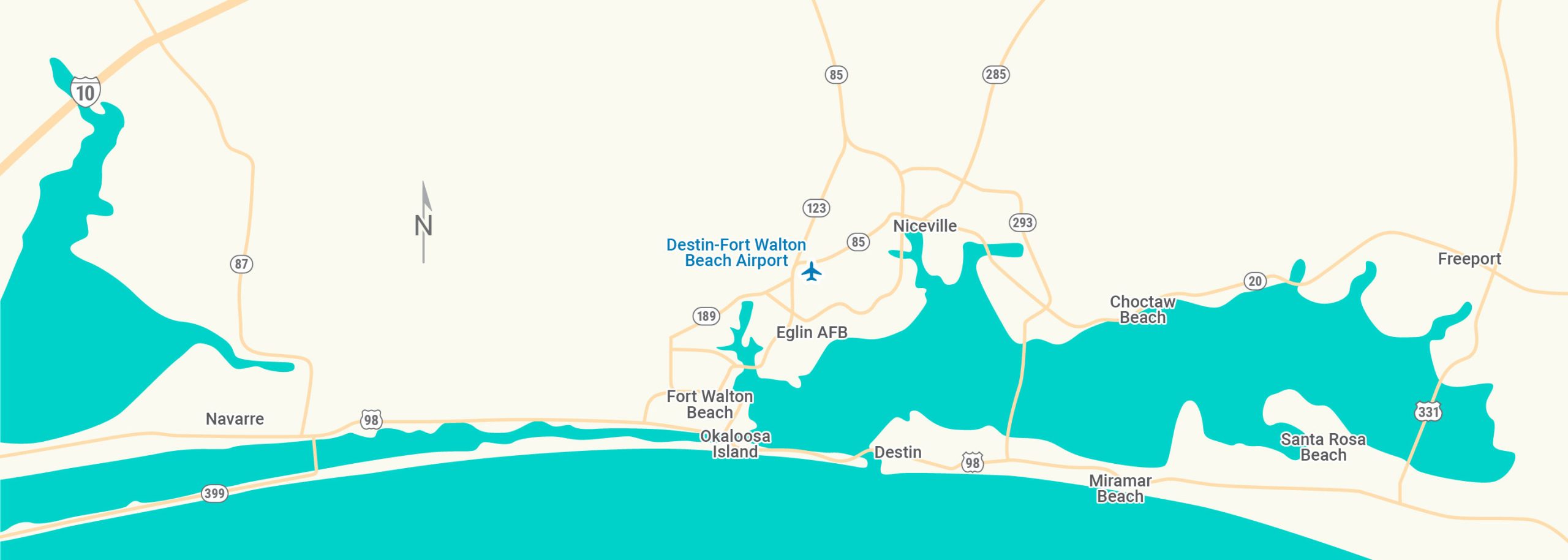Map of the area around Destin Fort Walton Beach Airport