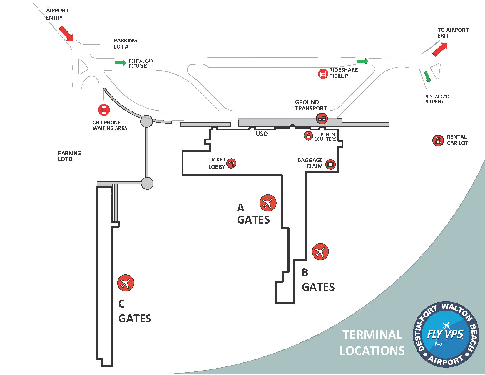 Map of Main Terminal, Parking and Gates