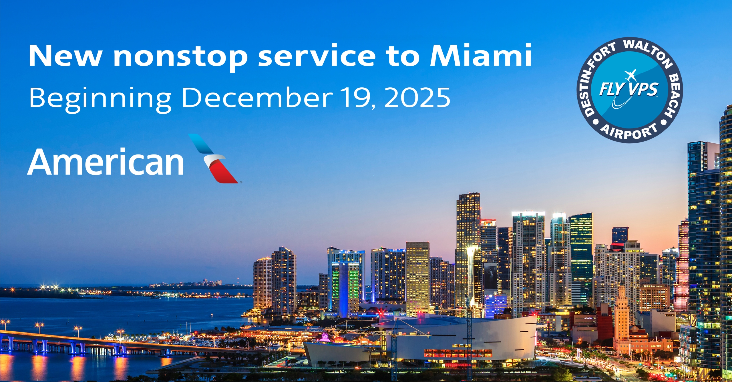 American Airlines Announcement of new service to Miami, FL beginning December 19, 2025